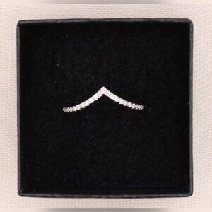Genuine Moissanite 925 Sterling Silver Rhodium Plate V Ring